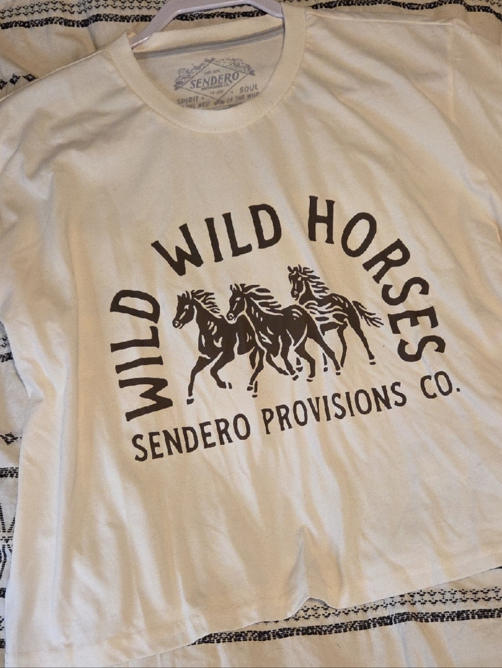 Cropped Sendero Provisions Co "Wild Horses" Graphic Tee - Cream with Brown Print